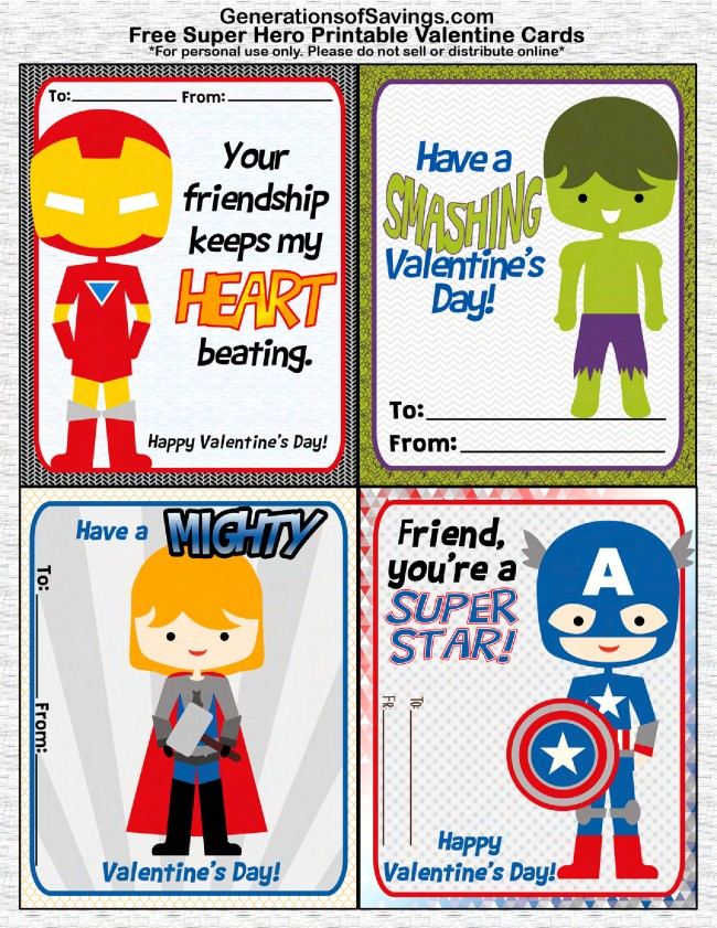 FREE Printable Superhero Valentine s Day Cards Kat Balog