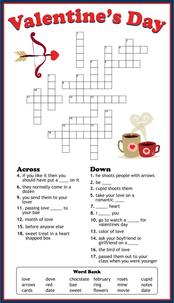 Free Printable Valentine Crossword Puzzles Printable Printable Kids 