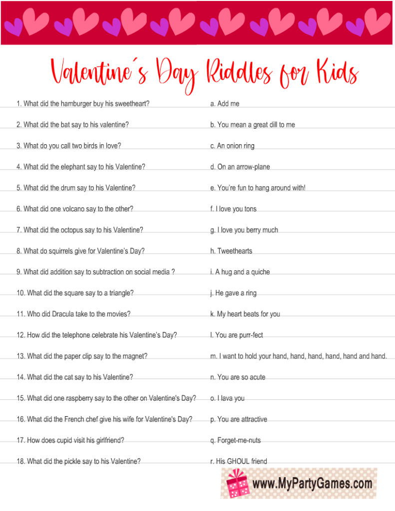 Free Printable Valentine s Day Riddles For Kids