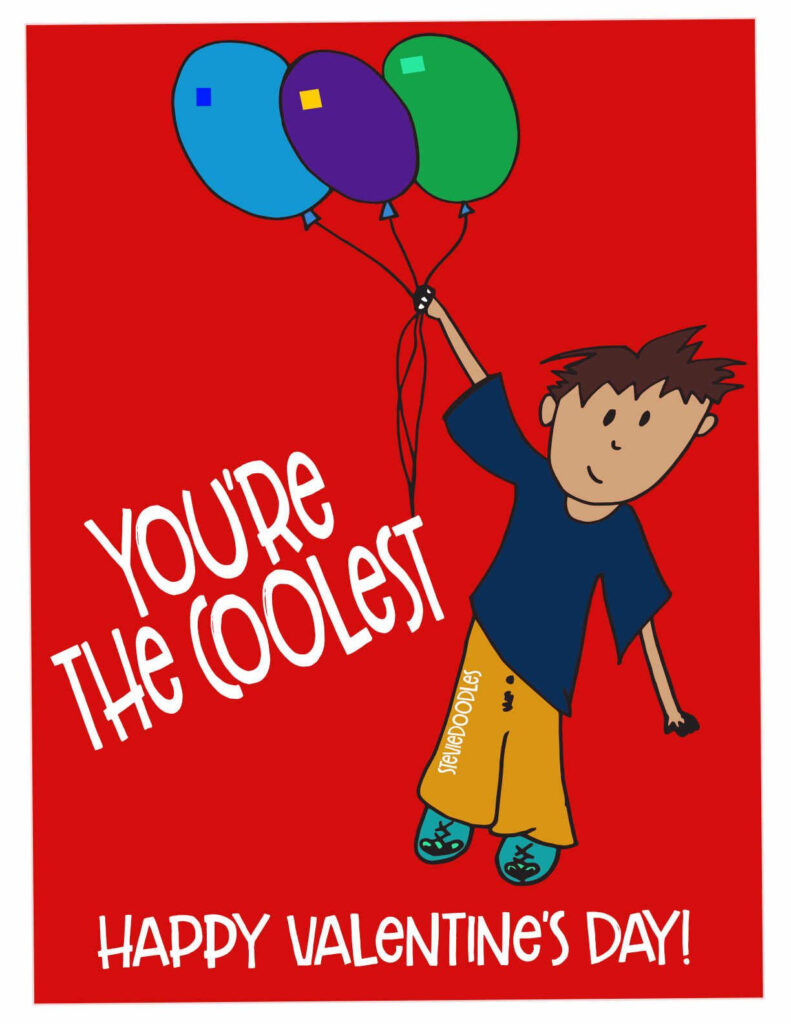 Free Printable Valentines Boy With Balloons Stevie Doodles 