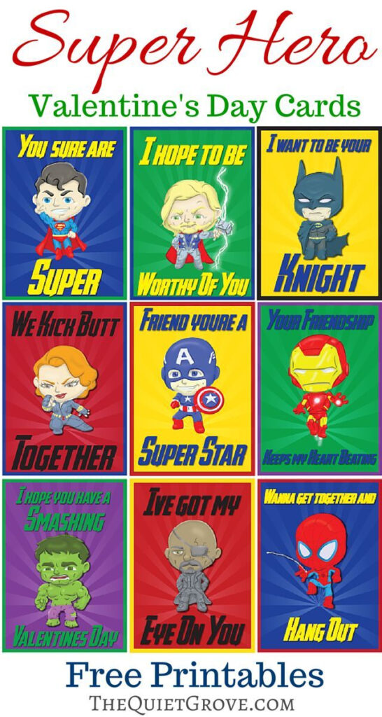 Free Super Hero Valentine s Day Card Printables The Quiet Grove 