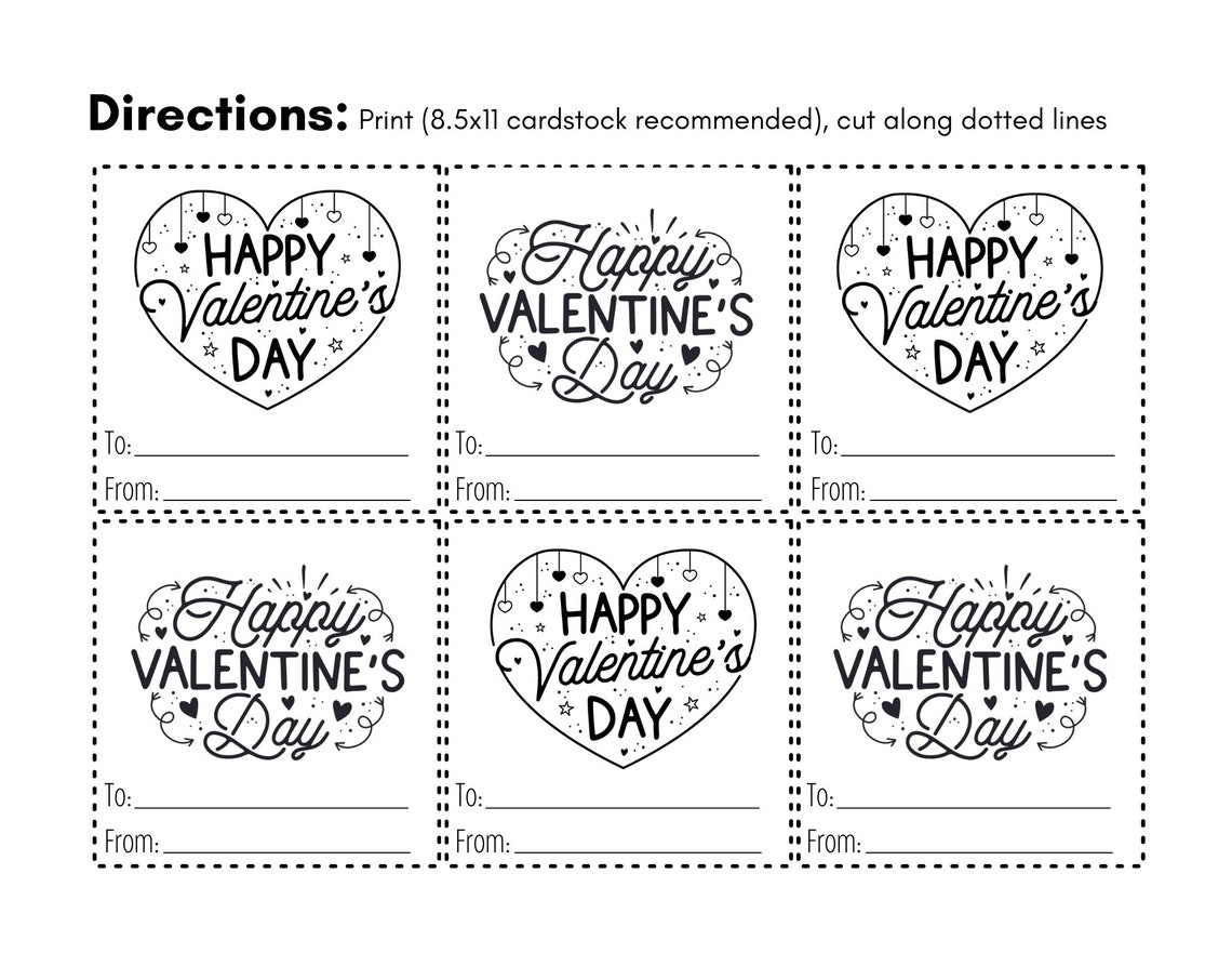 Happy Valentine s Day Printable Cards Black And White Etsy