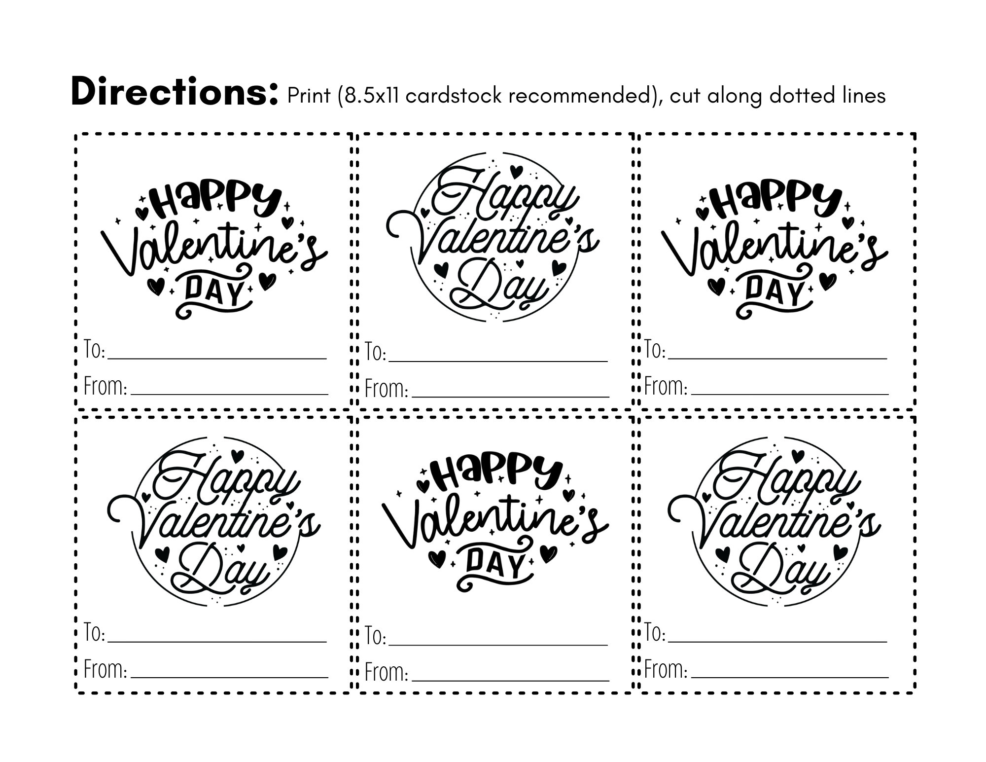 Happy Valentine s Day Printable Cards Circular Black And White Etsy