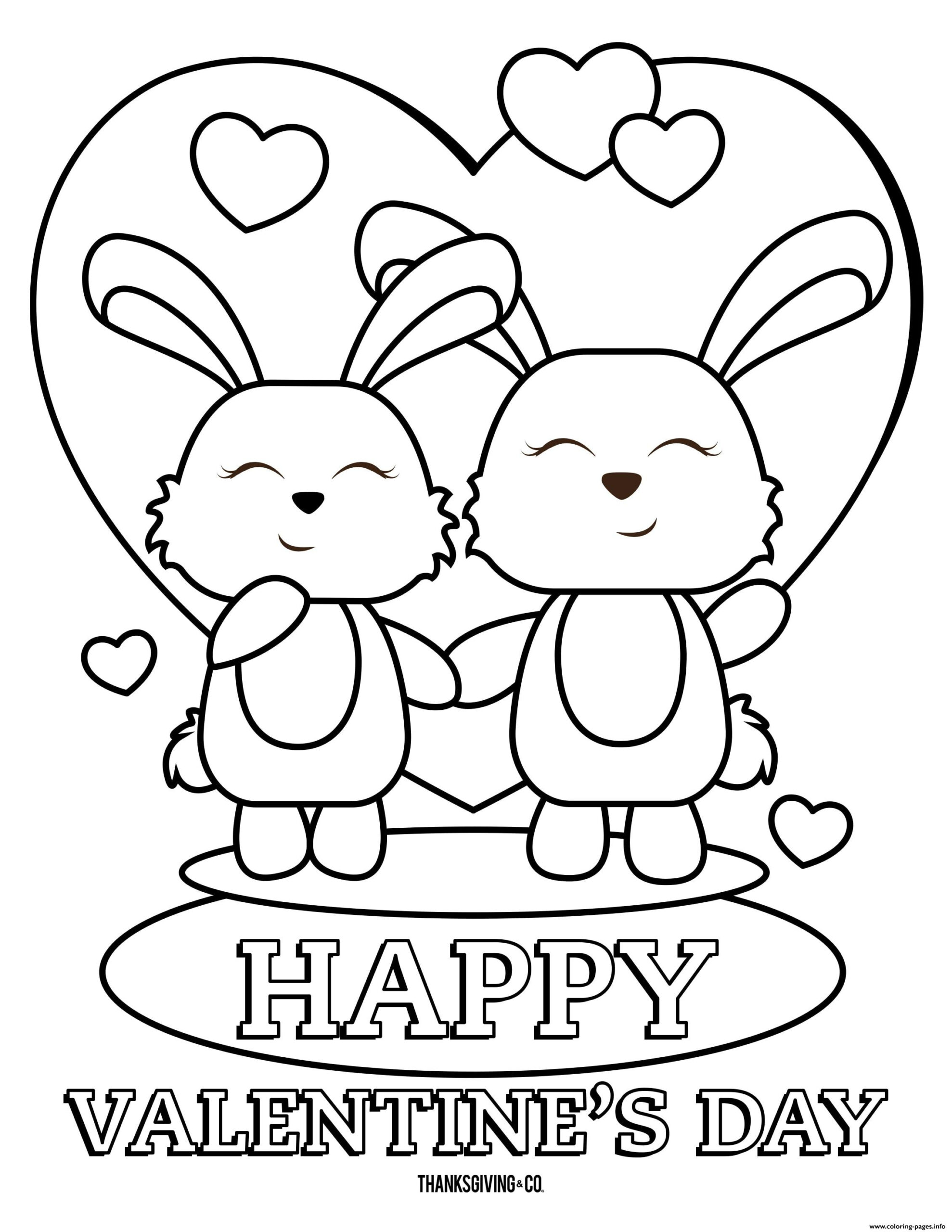 Happy Valentines Day Bunnies Coloring Page Printable