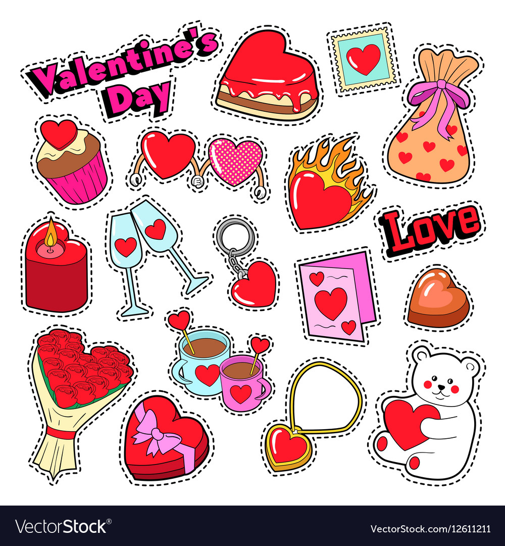 Happy Valentines Day Stickers Patches Badges Vector Image