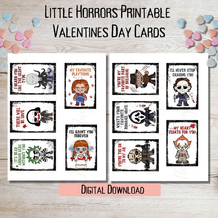 Instant Digital Download Printable Horror Valentine s Day Cards Horror 