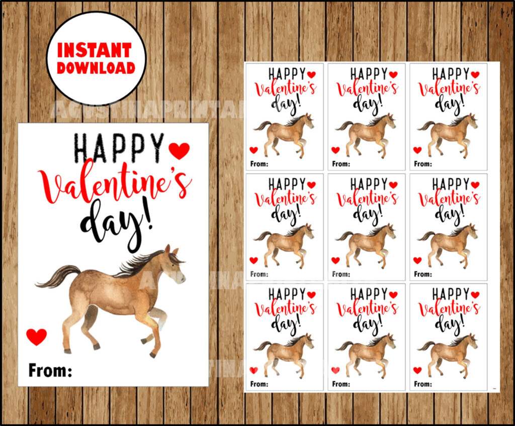 Kids Valentine Cards Horse Valentine Printable Cards Etsy