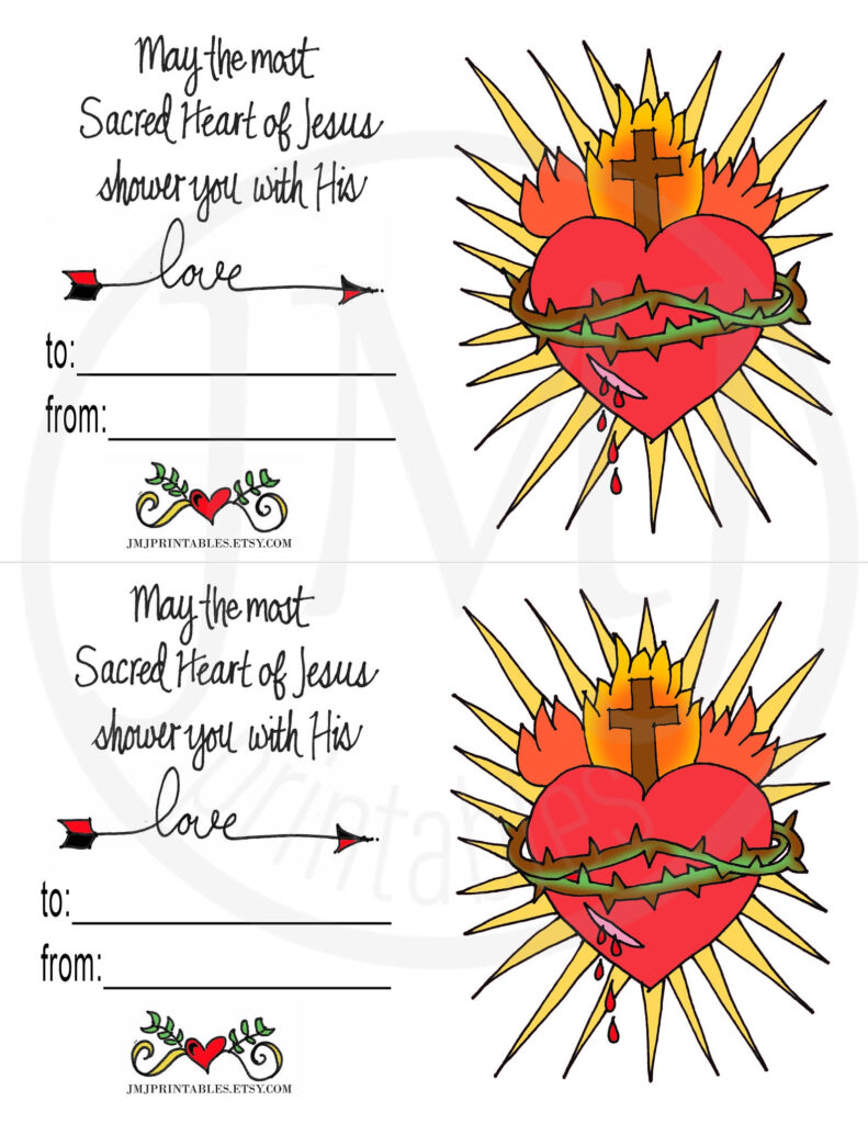 Printable Catholic Valentine Card Sacred Heart Kid Valentine Etsy