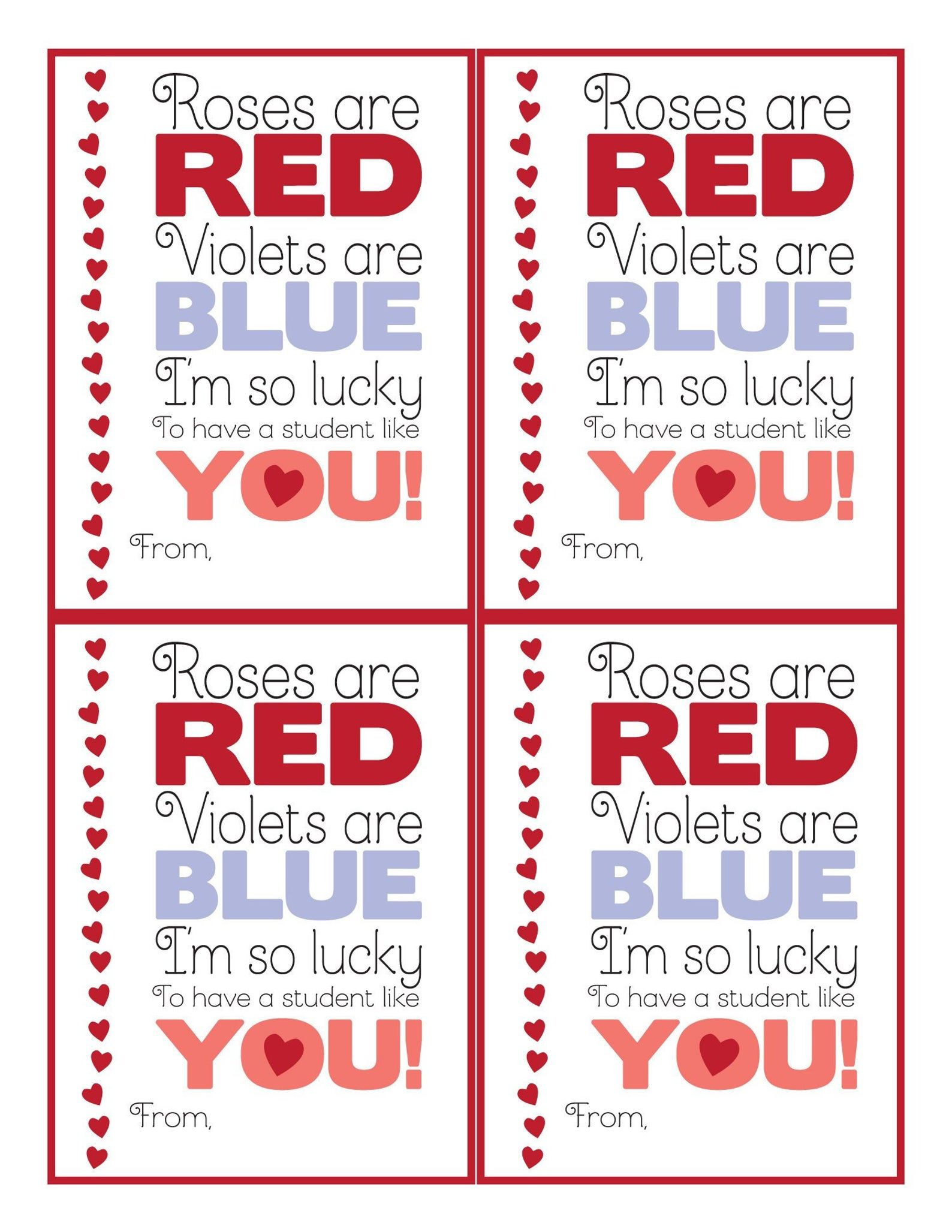 Printable Valentine Cards For Students