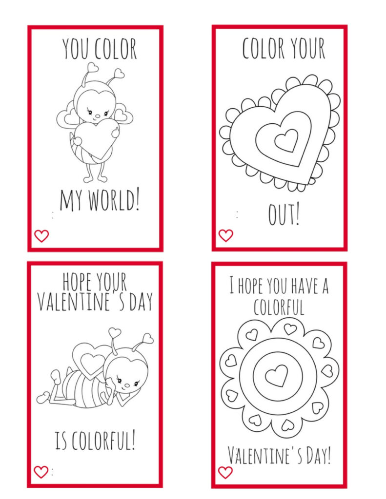 Printable Valentine Cards To Color For Kids