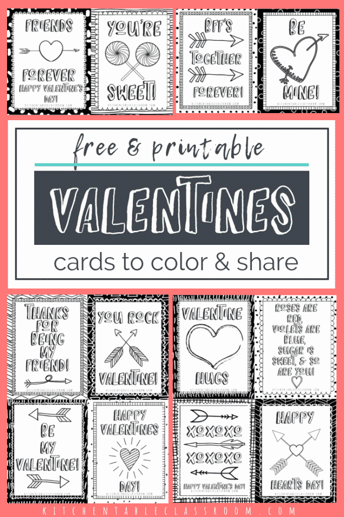 Printable Valentine Cards To Color The Kitchen Table Classroom