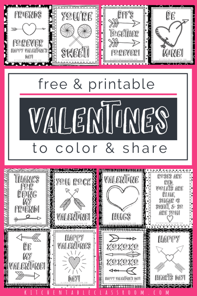 Printable Valentine Cards To Color The Kitchen Table Classroom 