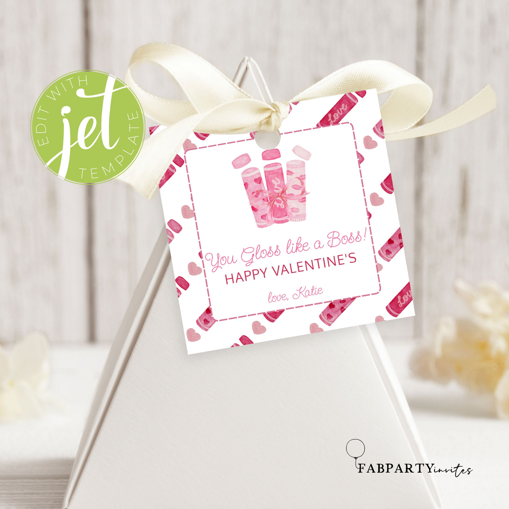 Printable Valentine s Card For Kids Lip Gloss Valentine Tag 3 5 X 3 5 