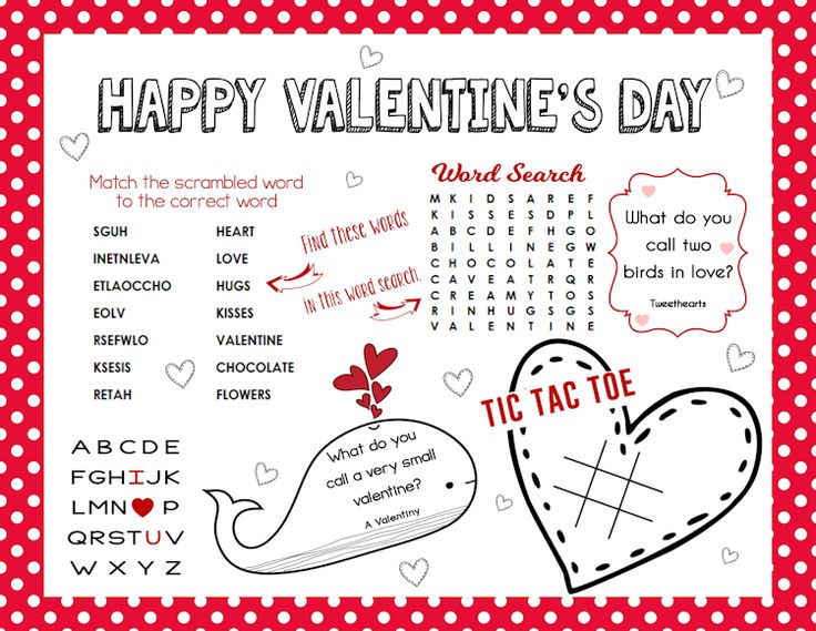 Printable Valentines Day Activity Sheets Calendar Printables