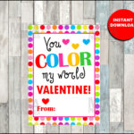 Printable You Color My World Valentine For School Class Color Etsy