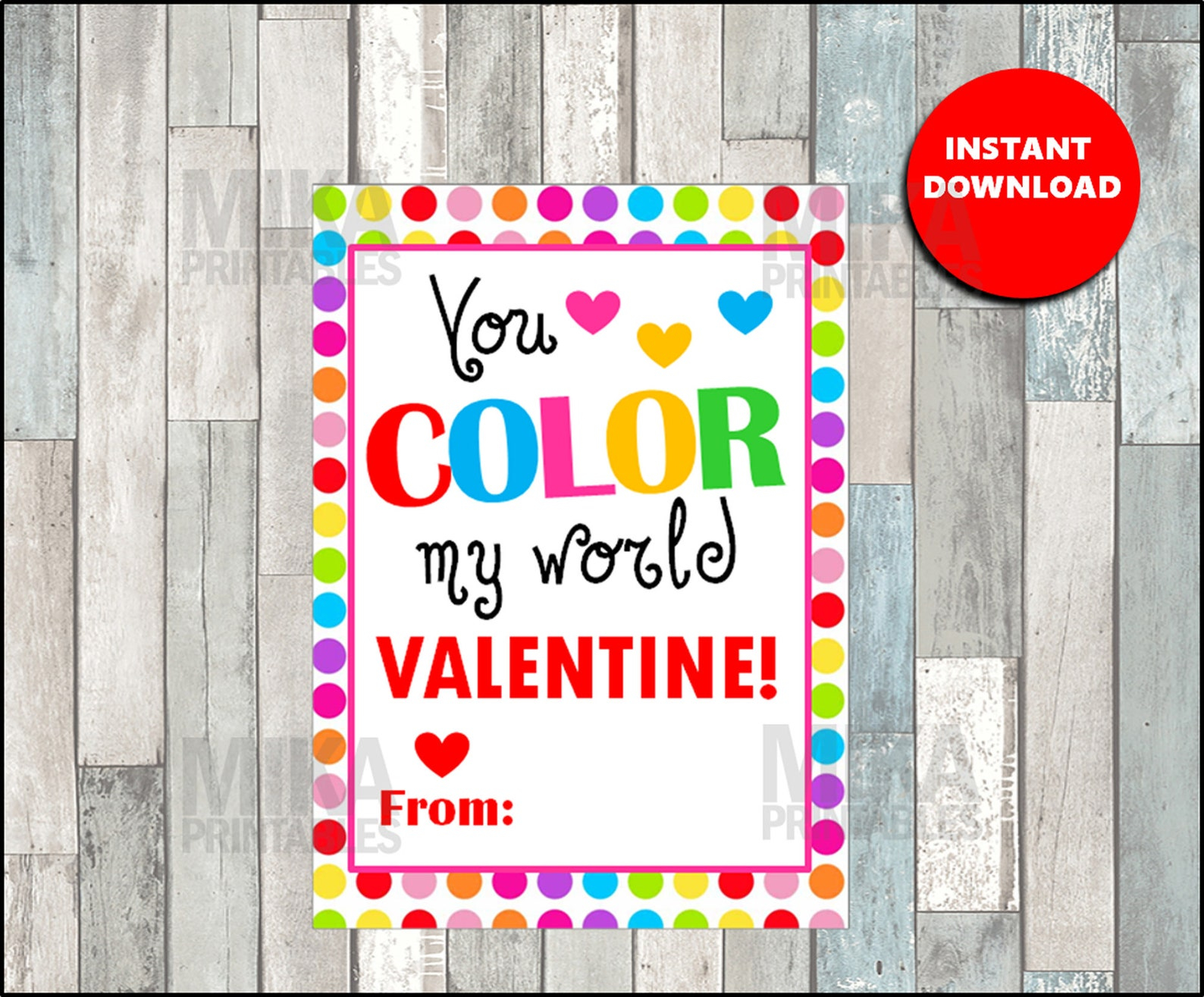 Printable You Color My World Valentine For School Class Color Etsy