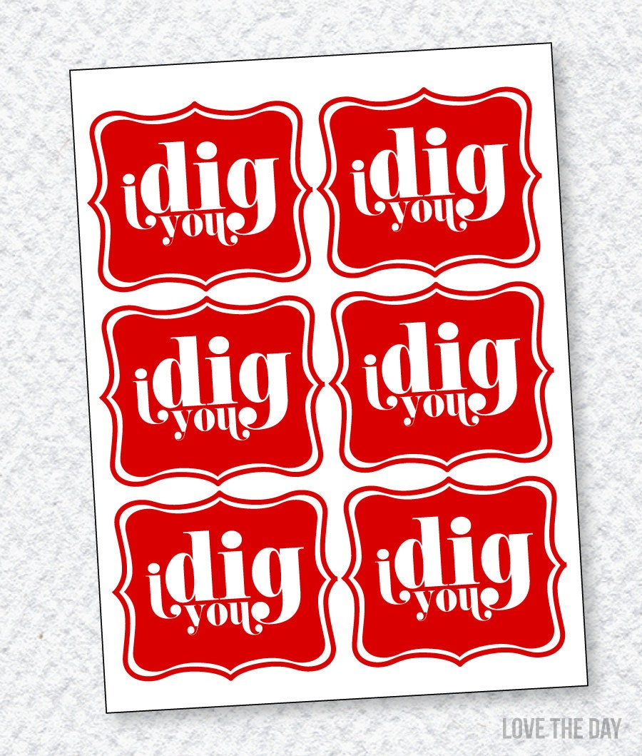 Valentine PRINTABLE I Dig You Valentine Tag INSTANT DOWNLOAD