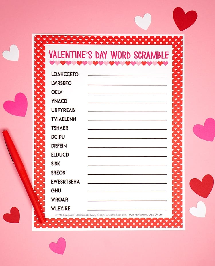 Valentine s Day Word Scramble Printable Happiness Is Homemade