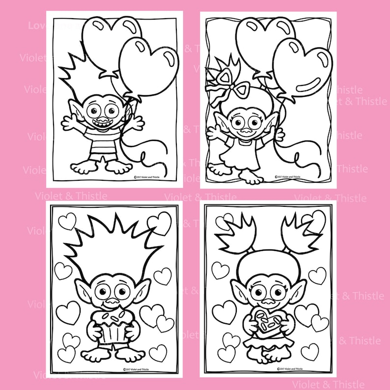 Valentine Trolls Coloring Pages Printable Digital Download Etsy