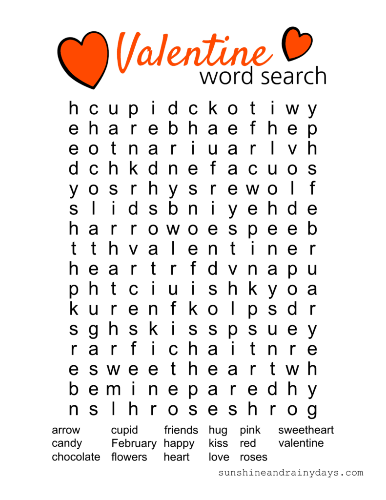 Valentine Word Search Free Printable