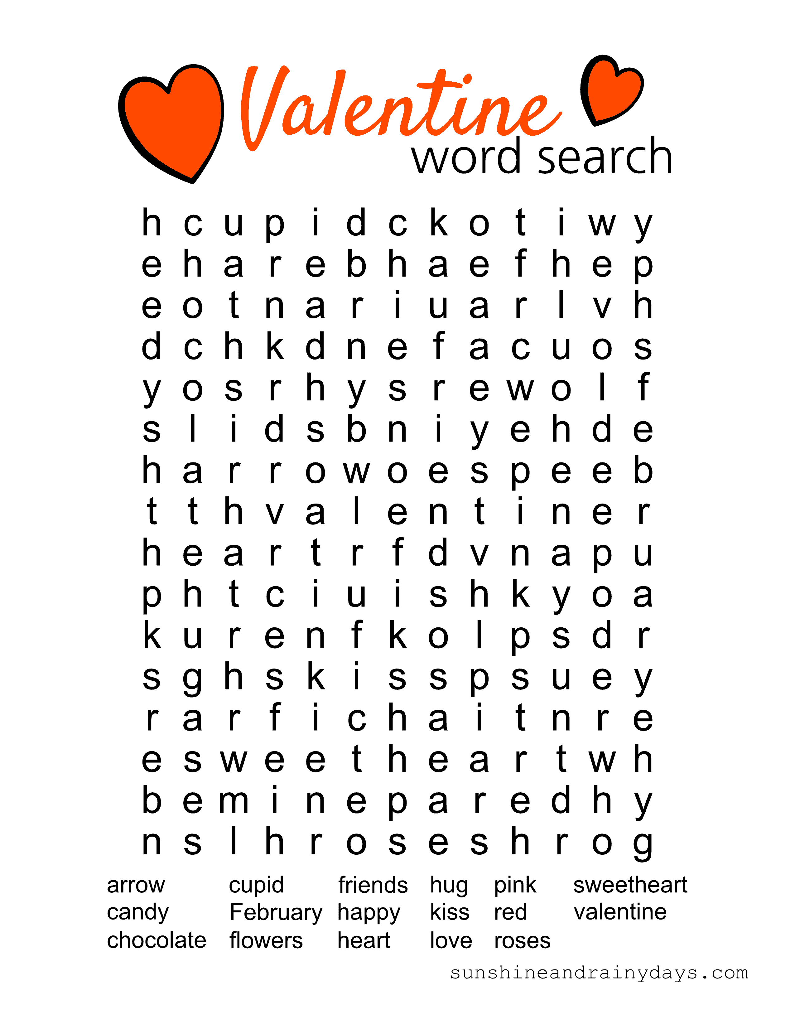 Valentine Word Search Free Printable