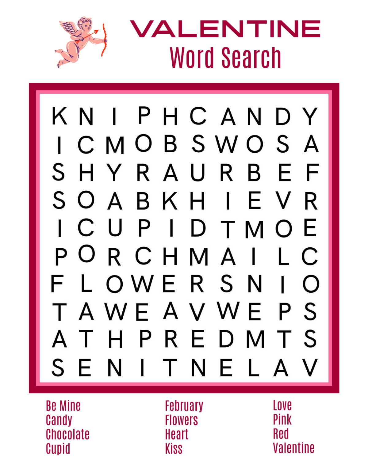 Valentine Word Search Printables