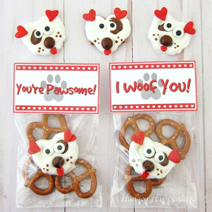 White Chocolate Pretzel Puppies With Printable Valentine s Day Tag